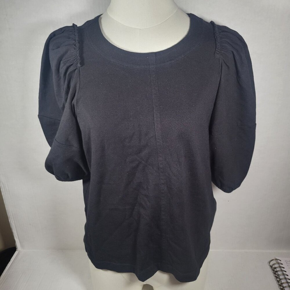 Madewell Women Casual Business Summery Black Puff Sleeve Cotton T-Shirt Size S